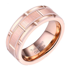 Rose Gold Brick Pattern Tungsten Carbide Wedding Band Ring
